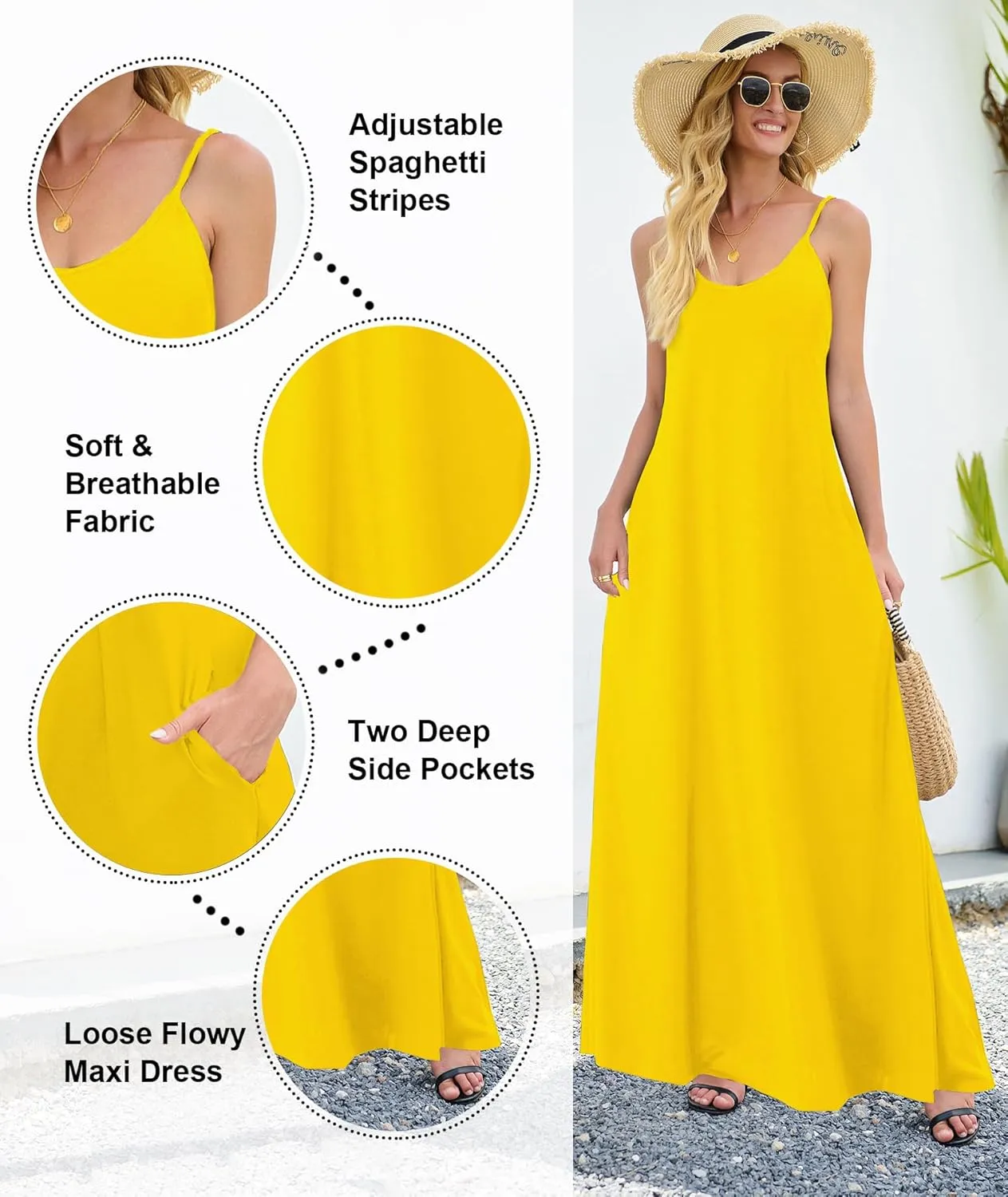 Wolddress Womens 2025 Casual Sleeveless Sundress Plus Size Loose Plain Long Summer Beach Maxi Dress with Pockets S-5X