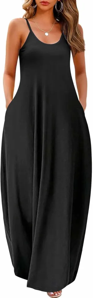 Wolddress Womens 2025 Casual Sleeveless Sundress Plus Size Loose Plain Long Summer Beach Maxi Dress with Pockets S-5X