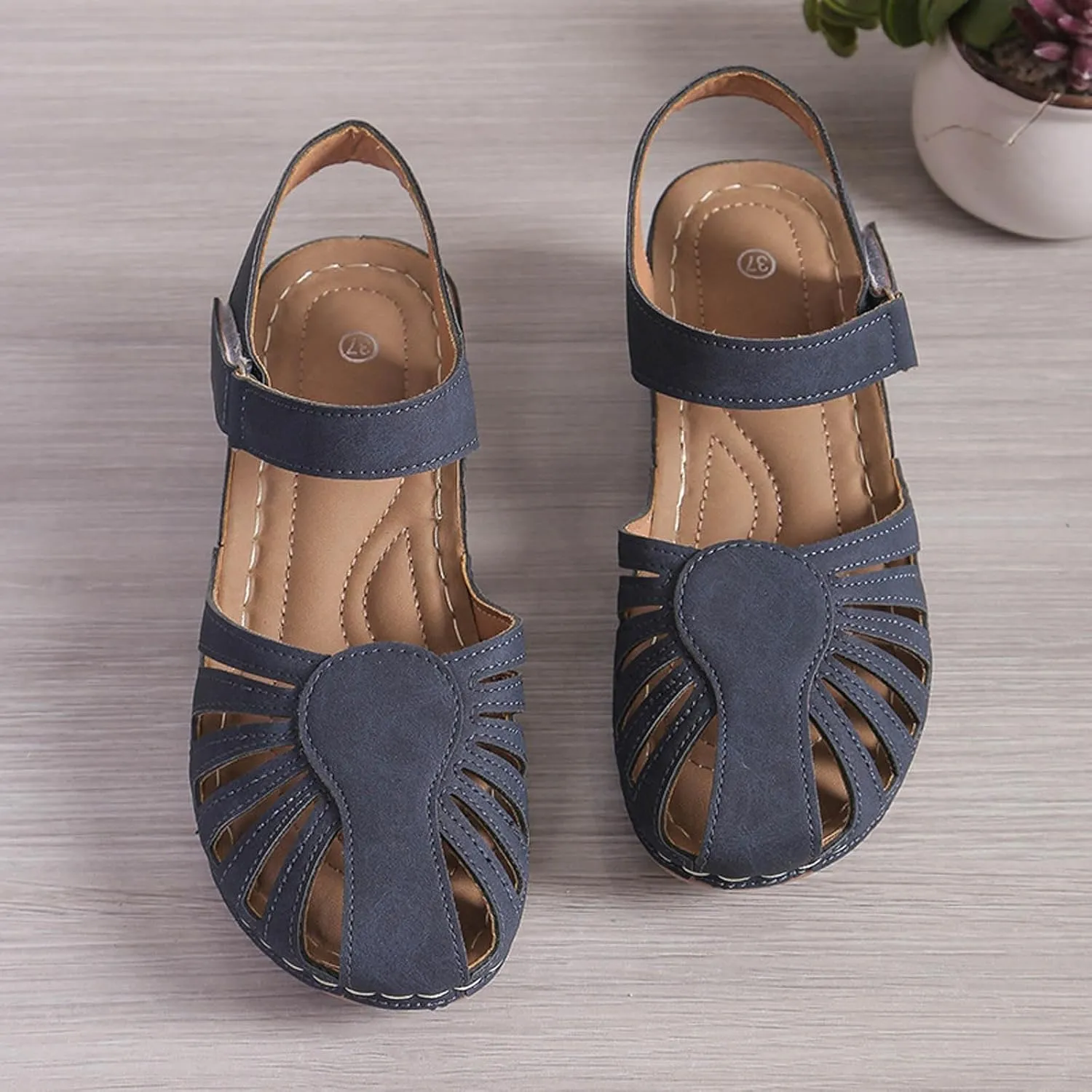 Women Close Toe Walking Sandals Dress Summer Wedges Heels for Women Ankle Strap Orthopedic Sandals Hollow Beach Shoes