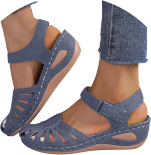 Women Close Toe Walking Sandals Dress Summer Wedges Heels for Women Ankle Strap Orthopedic Sandals Hollow Beach Shoes