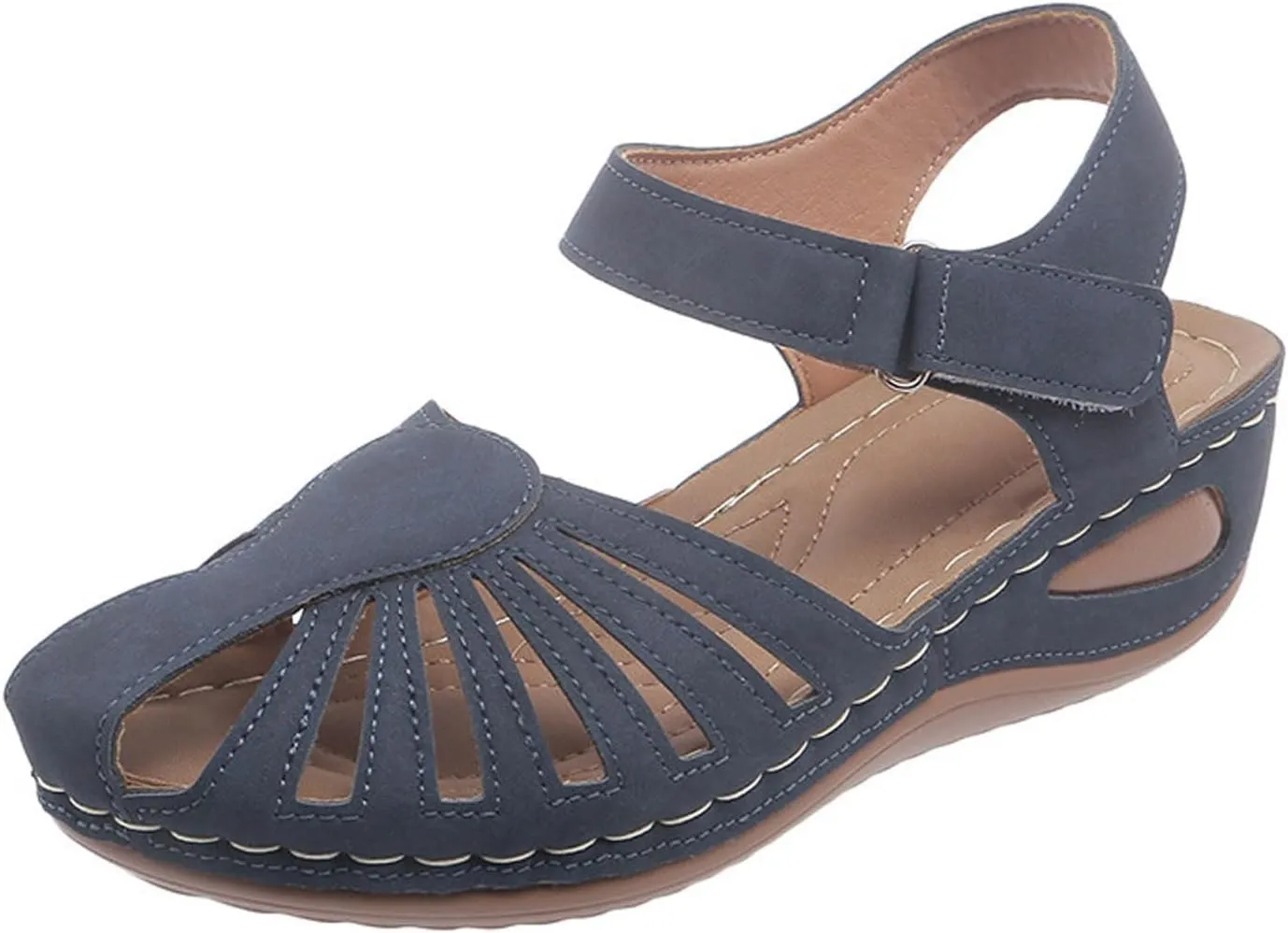 Women Close Toe Walking Sandals Dress Summer Wedges Heels for Women Ankle Strap Orthopedic Sandals Hollow Beach Shoes