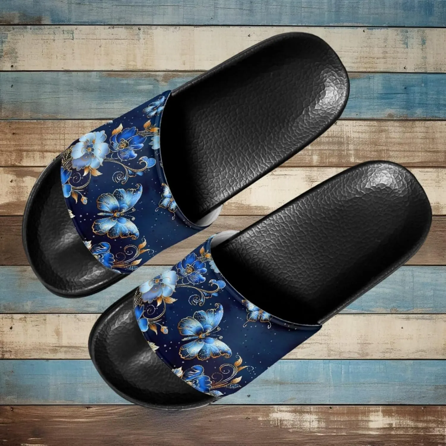Women Sandals Slides Non-Slip Slippers Casual Black Sole Summer Shoes for College Dorm Gym Beach