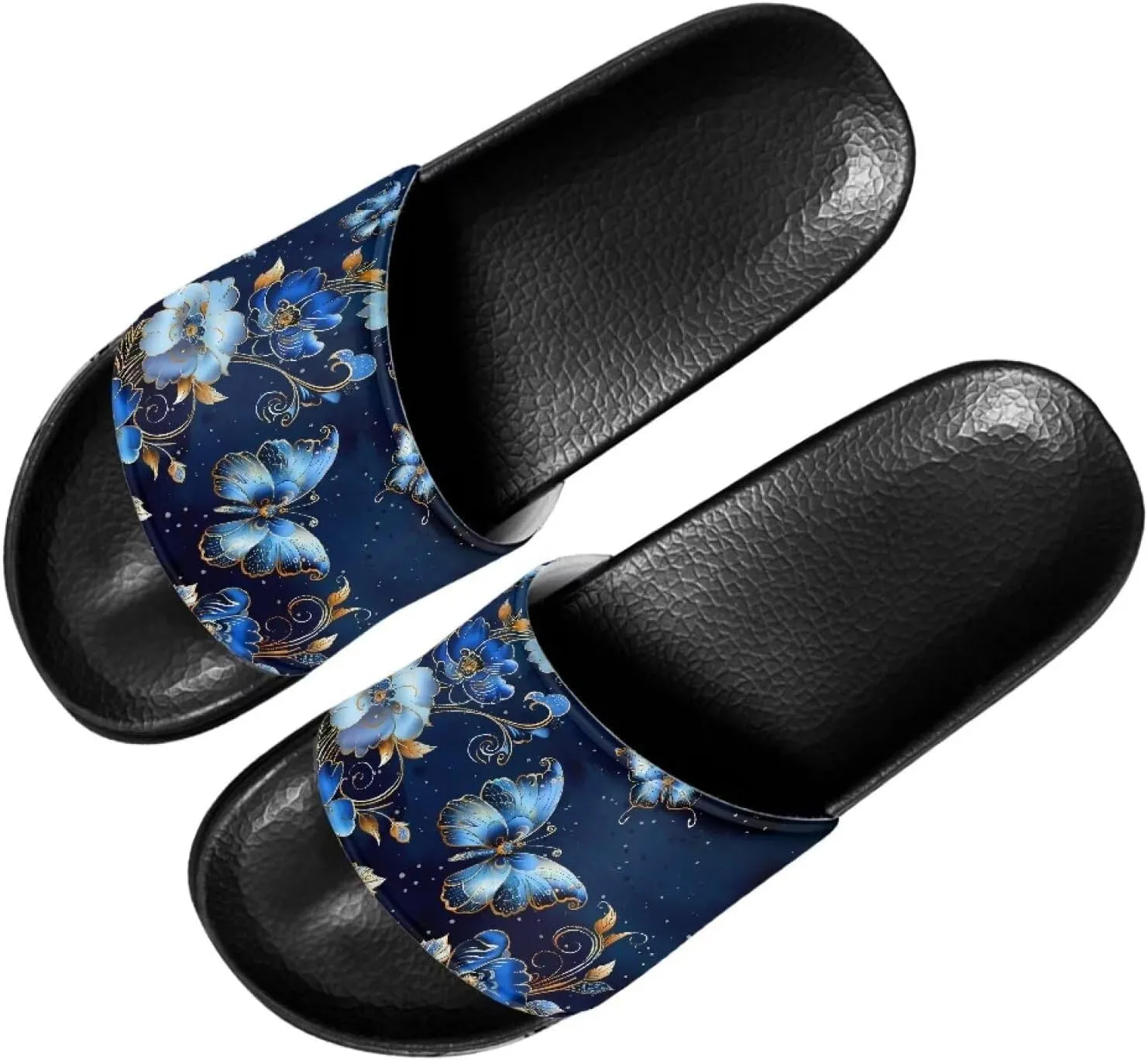 Women Sandals Slides Non-Slip Slippers Casual Black Sole Summer Shoes for College Dorm Gym Beach