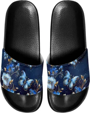 Women Sandals Slides Non-Slip Slippers Casual Black Sole Summer Shoes for College Dorm Gym Beach
