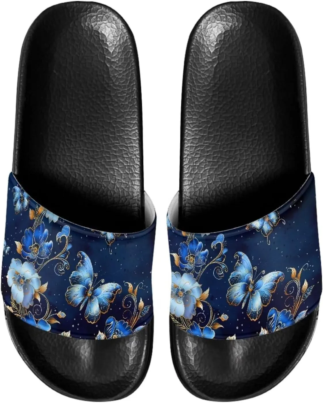 Women Sandals Slides Non-Slip Slippers Casual Black Sole Summer Shoes for College Dorm Gym Beach