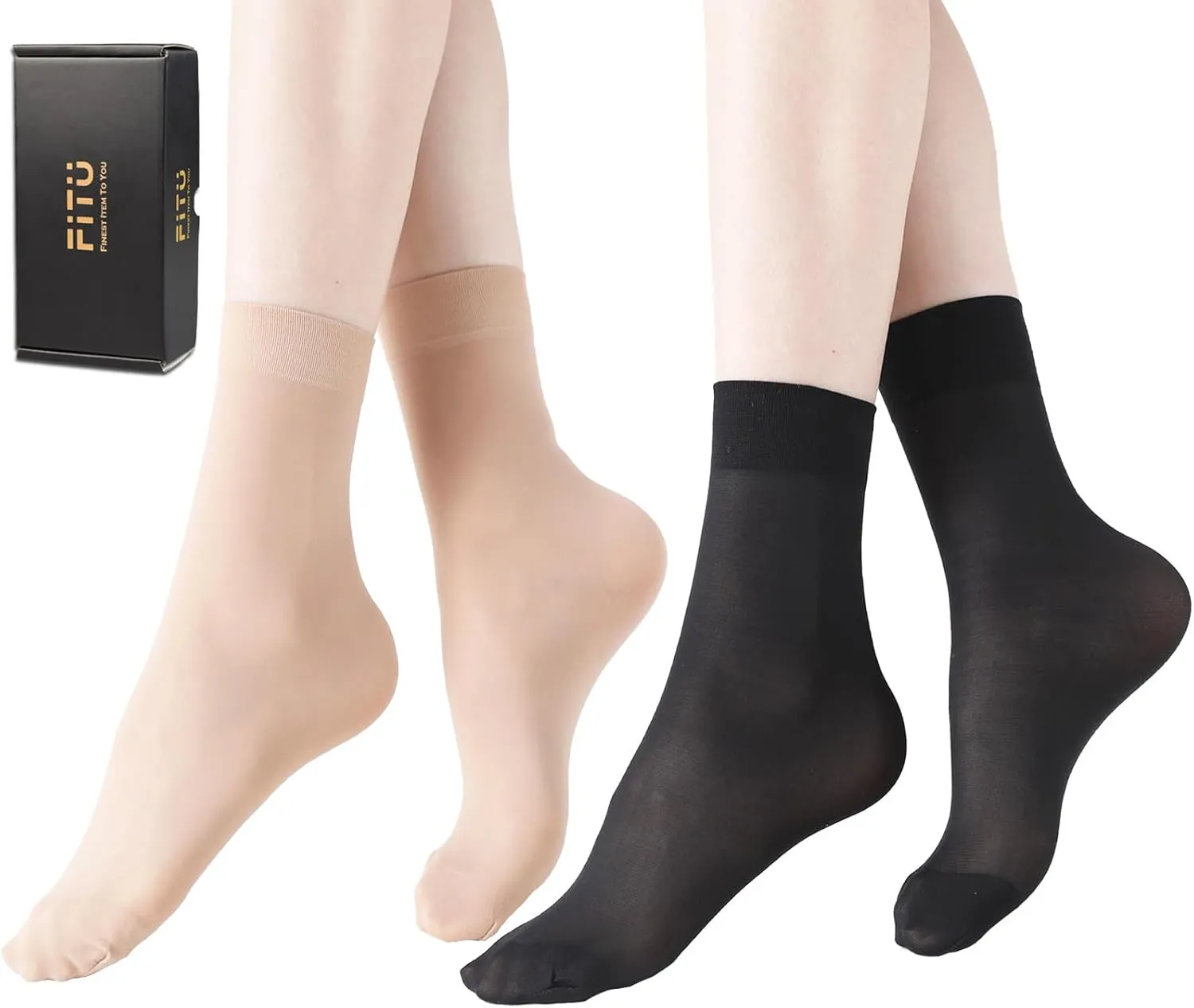 Women's 10-24 Pairs (in Gift Box) Ankle High Sheer Nylon Socks Soft Tight Hosiery with Reinforced Toe
