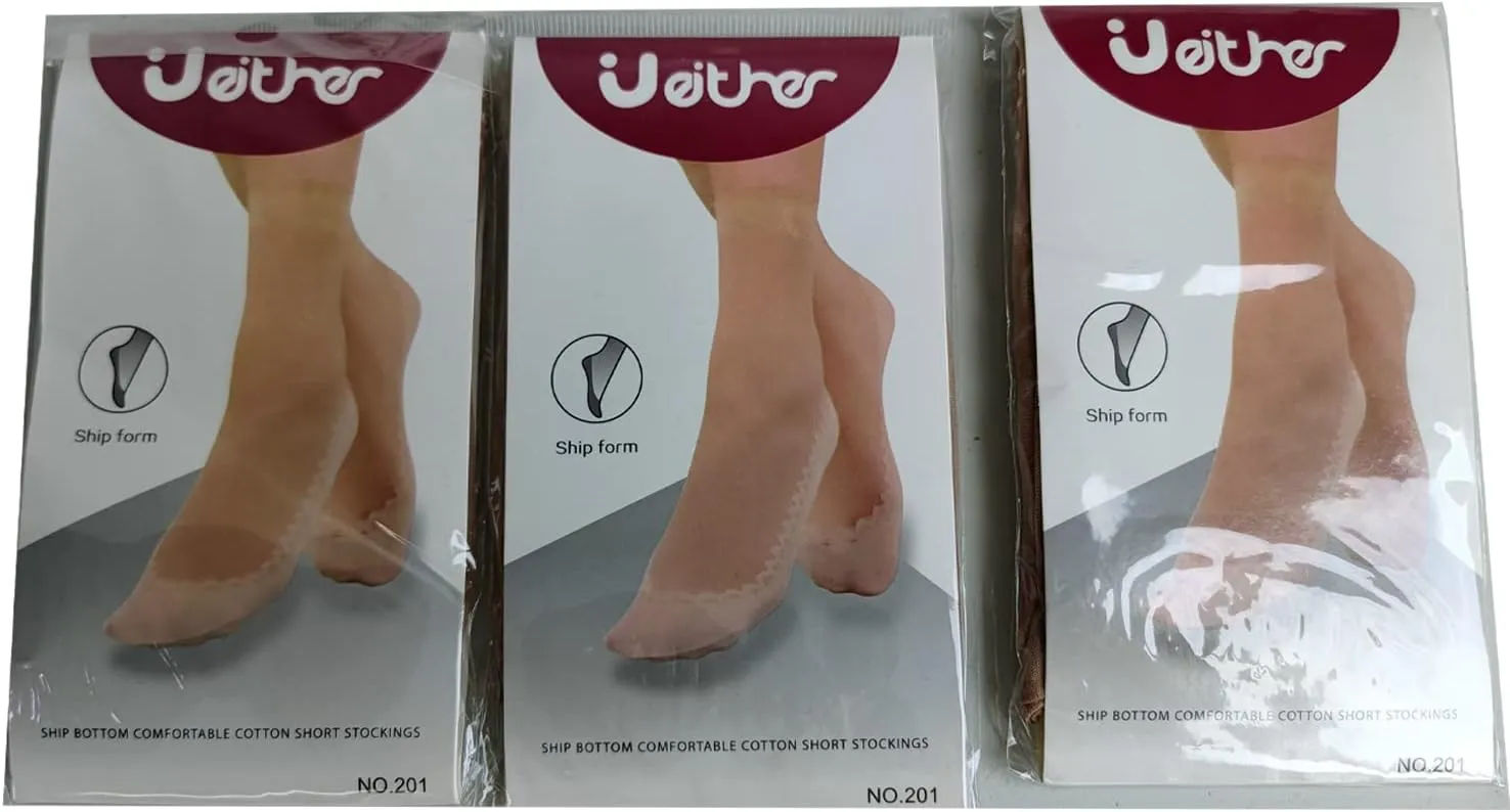 Women's 6 Pairs Silky Anti-Slip Cotton Sole Sheer Ankle High Tights Hosiery Socks Reinforced Toe
