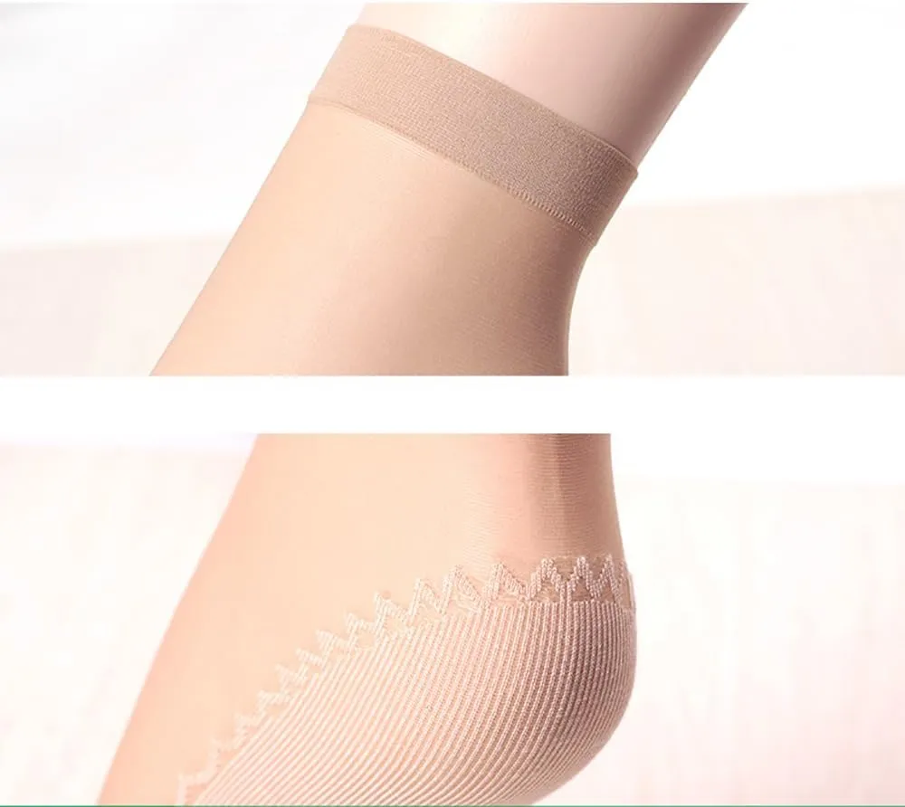 Women's 6 Pairs Silky Anti-Slip Cotton Sole Sheer Ankle High Tights Hosiery Socks Reinforced Toe