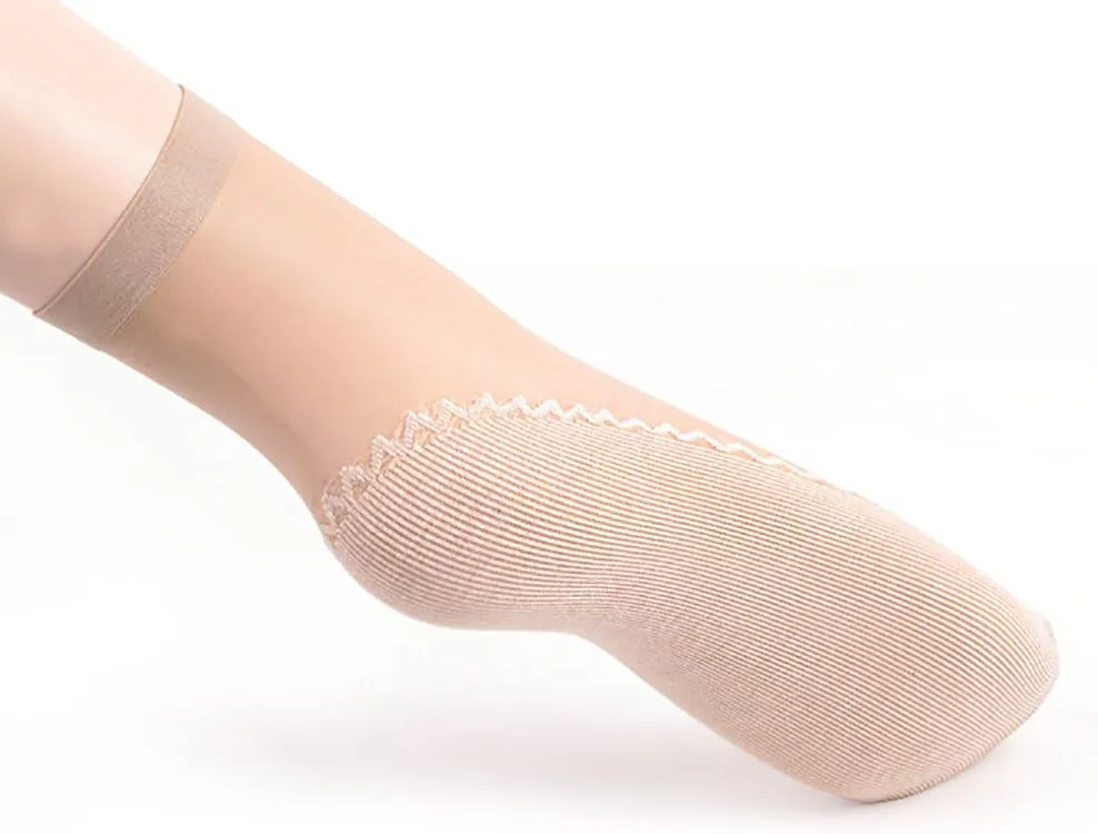Women's 6 Pairs Silky Anti-Slip Cotton Sole Sheer Ankle High Tights Hosiery Socks Reinforced Toe