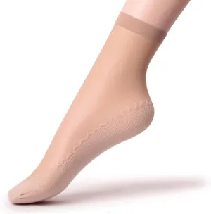 Women's 6 Pairs Silky Anti-Slip Cotton Sole Sheer Ankle High Tights Hosiery Socks Reinforced Toe