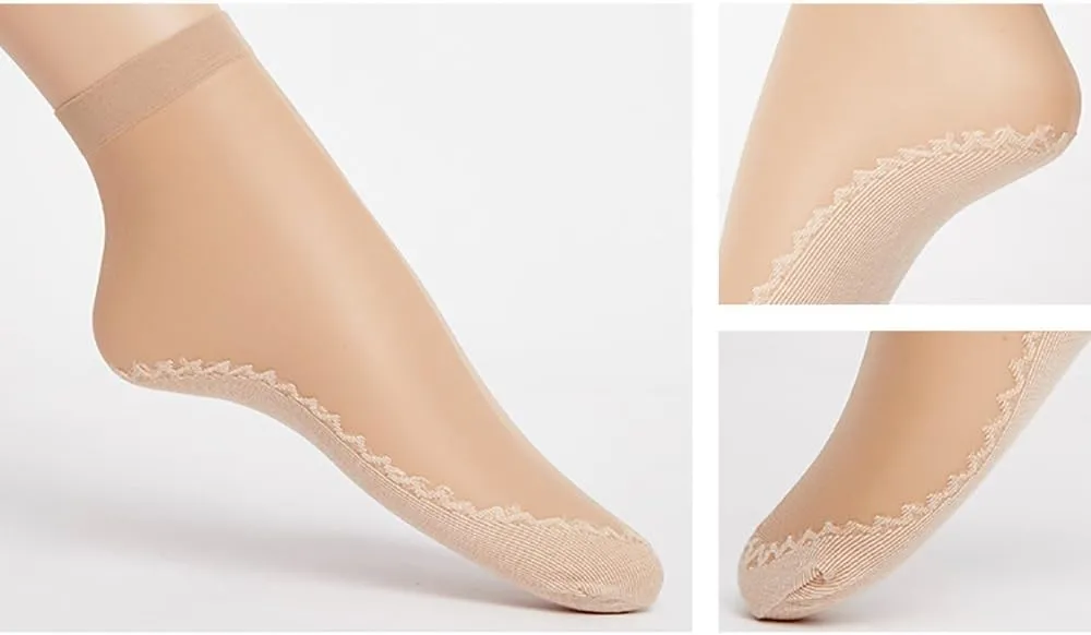 Women's 6 Pairs Silky Anti-Slip Cotton Sole Sheer Ankle High Tights Hosiery Socks Reinforced Toe