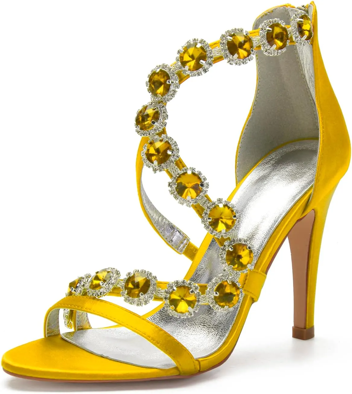 Women's Bridal Wedding Sandals High Heels Crystal Satin Ankle Strap Rhinestones Zipper Back Formal Evening Prom Party Dress Shoes Pumps