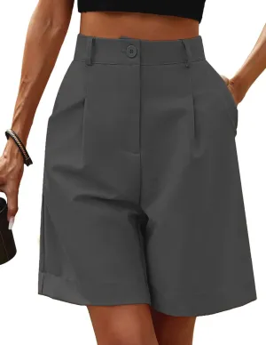 Women's Casual Bermuda Shorts Elastic Waist Wide Leg Knee Length Summer Shorts with Pockets