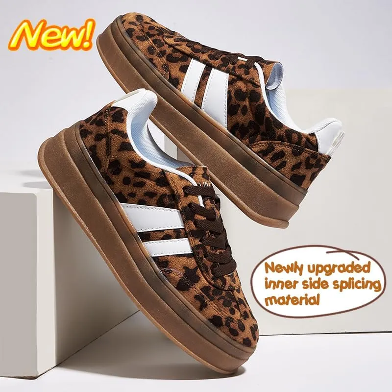 Women's Chunky Platform Sneakers - Retro Vintage Leather Casual Tennis Shoes- Thick Rubber Gum Sole Low Top Lace-Up Classic Walking Shoes