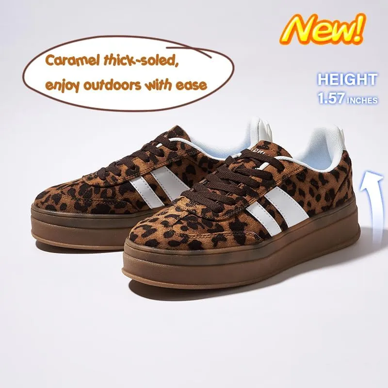 Women's Chunky Platform Sneakers - Retro Vintage Leather Casual Tennis Shoes- Thick Rubber Gum Sole Low Top Lace-Up Classic Walking Shoes