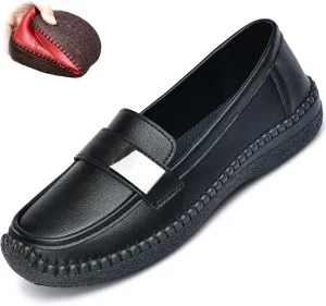 Women's Classic Leather Flat Slip-on Loafers Fashion Round Toe Soft Bottom Moccasins Flats Comfort Breathable Handmade Penny Walk Shoes