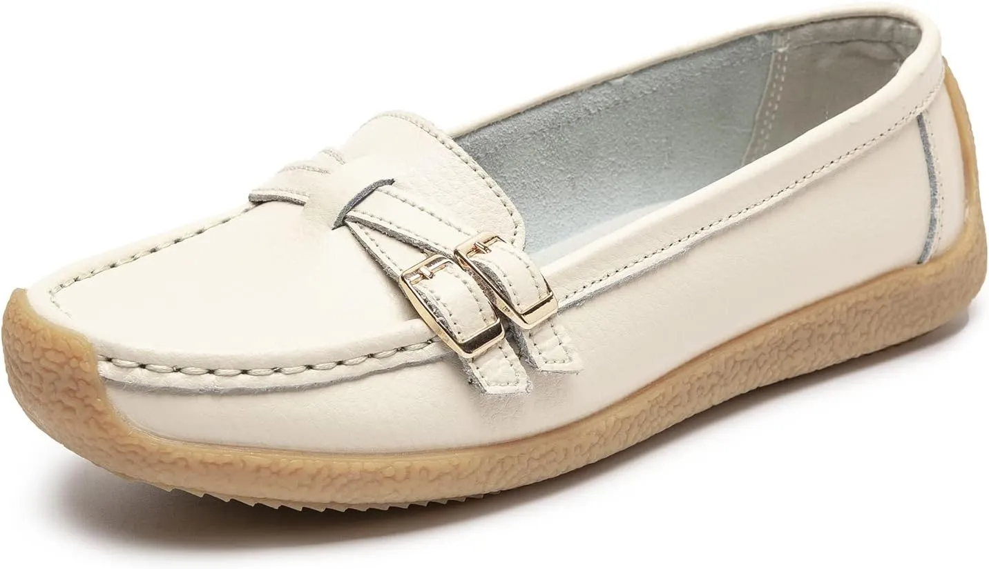 Women's Comfort Leather Loafers Casual Wild Driving Flats Anti-Collision Moccasins Soft Daily Walking Shoes