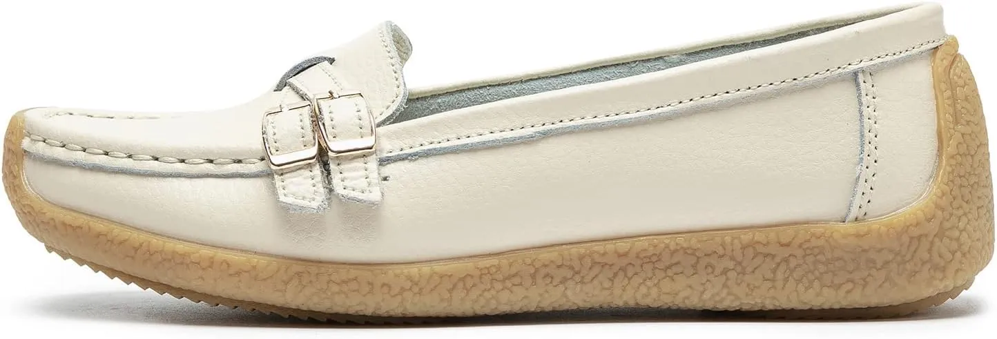 Women's Comfort Leather Loafers Casual Wild Driving Flats Anti-Collision Moccasins Soft Daily Walking Shoes