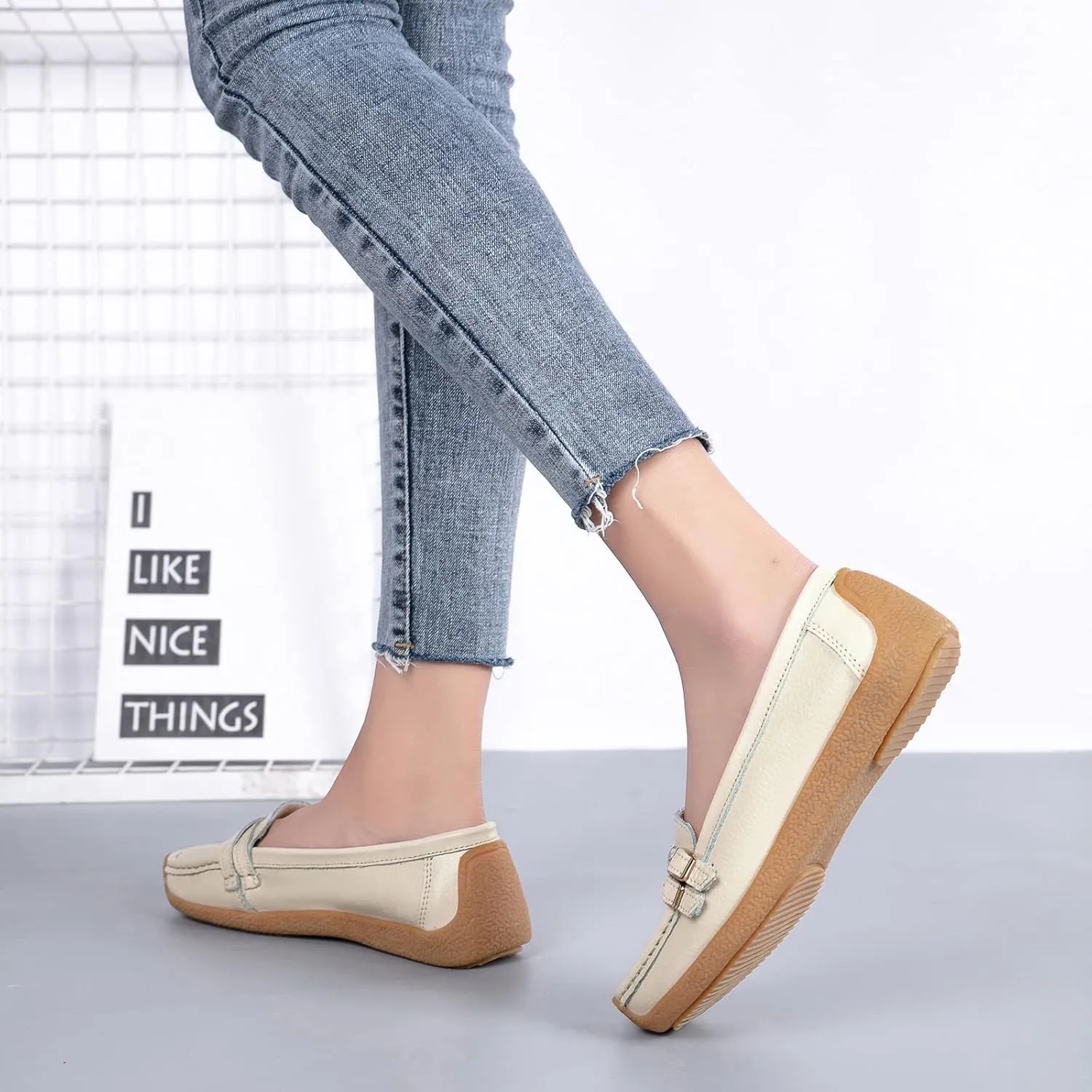 Women's Comfort Leather Loafers Casual Wild Driving Flats Anti-Collision Moccasins Soft Daily Walking Shoes