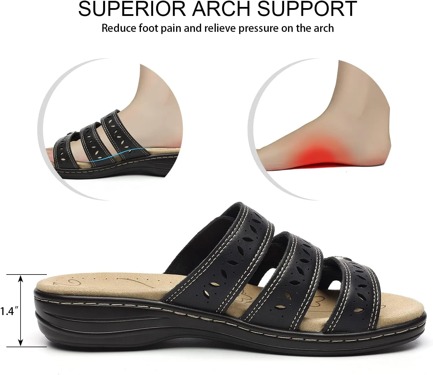 Women's Comfort Leather Slides Lightweight Flat Sandals Cute Slip On Casual Walking Slippers