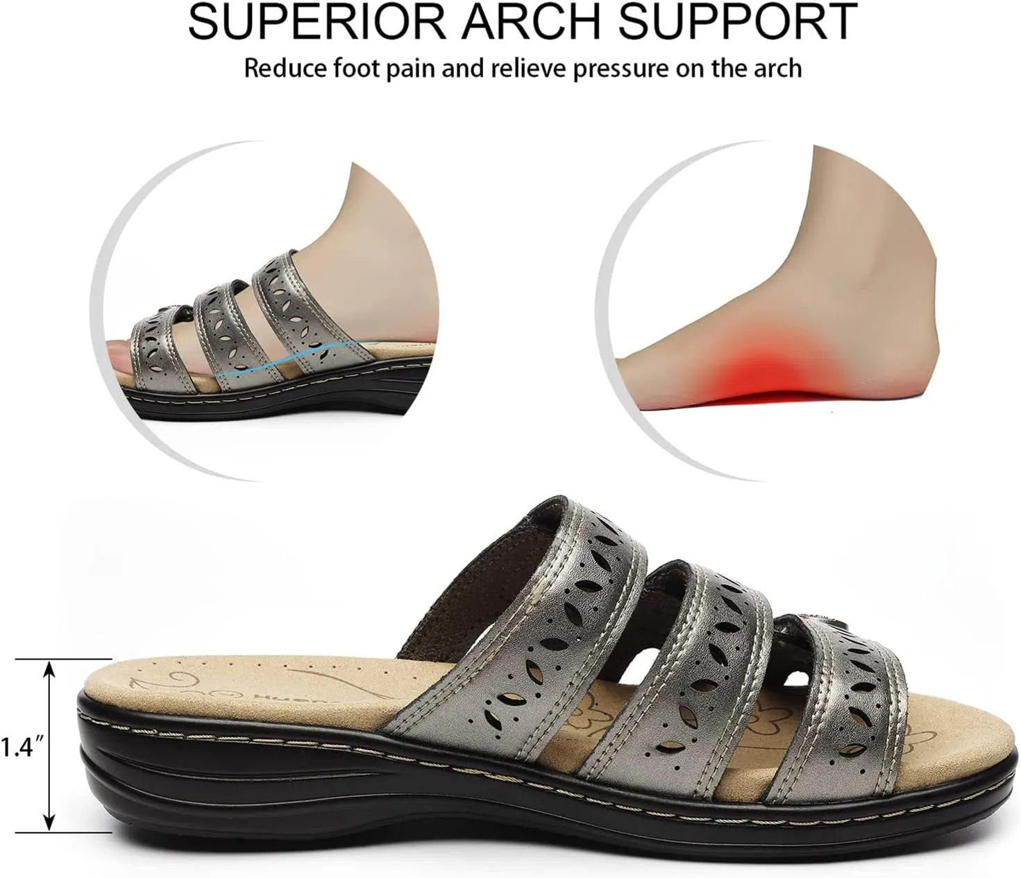 Women's Comfort Leather Slides Lightweight Flat Sandals Cute Slip On Casual Walking Slippers