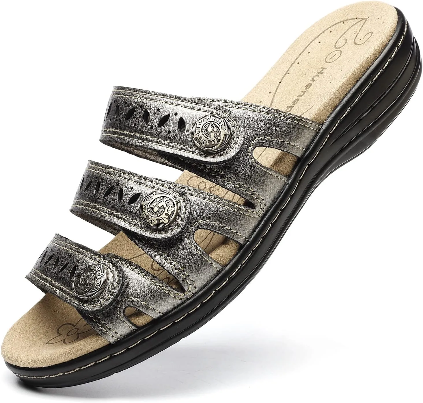 Women's Comfort Leather Slides Lightweight Flat Sandals Cute Slip On Casual Walking Slippers