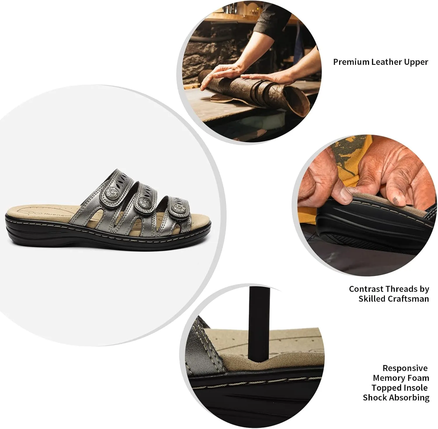 Women's Comfort Leather Slides Lightweight Flat Sandals Cute Slip On Casual Walking Slippers