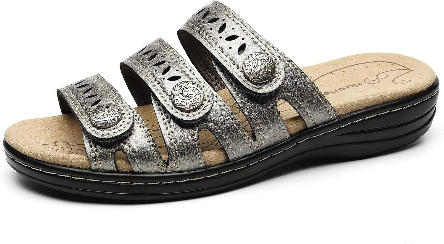 Women's Comfort Leather Slides Lightweight Flat Sandals Cute Slip On Casual Walking Slippers