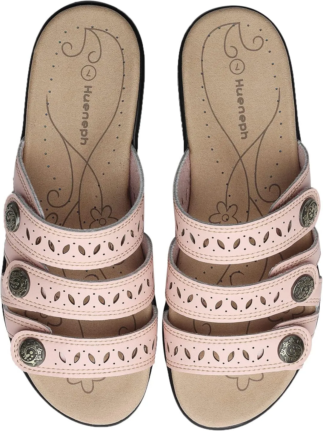 Women's Comfort Leather Slides Lightweight Flat Sandals Cute Slip On Casual Walking Slippers