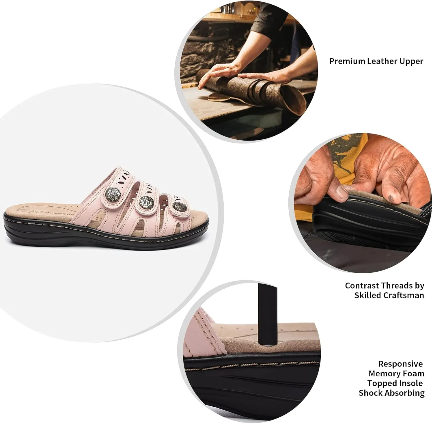 Women's Comfort Leather Slides Lightweight Flat Sandals Cute Slip On Casual Walking Slippers