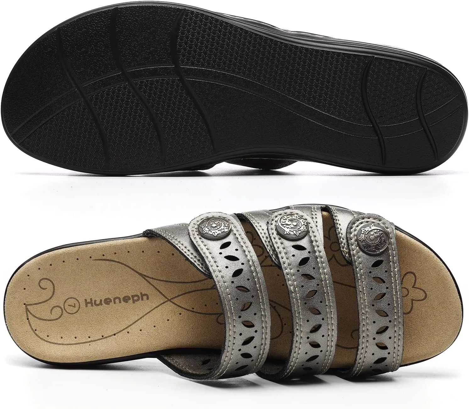 Women's Comfort Leather Slides Lightweight Flat Sandals Cute Slip On Casual Walking Slippers