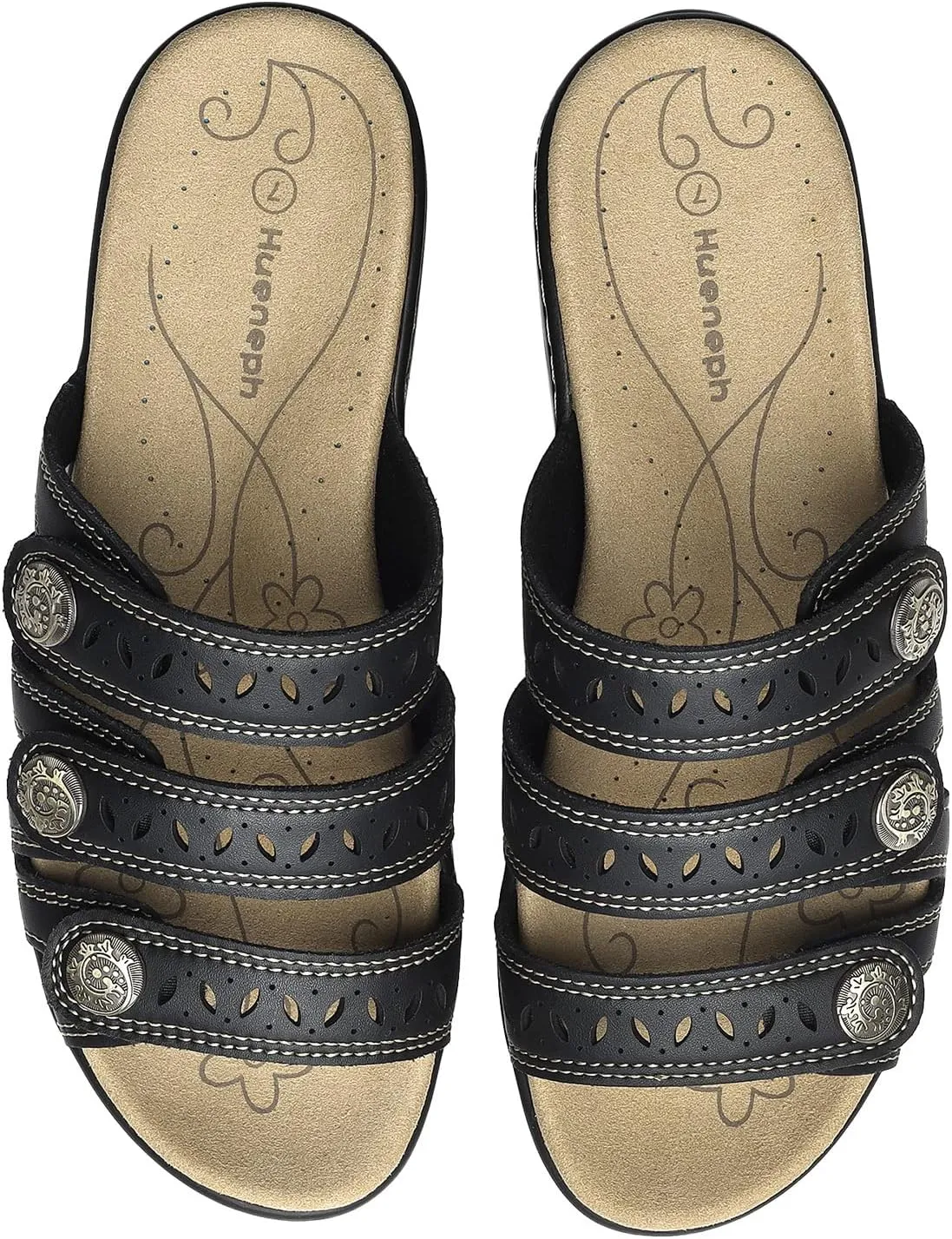 Women's Comfort Leather Slides Lightweight Flat Sandals Cute Slip On Casual Walking Slippers