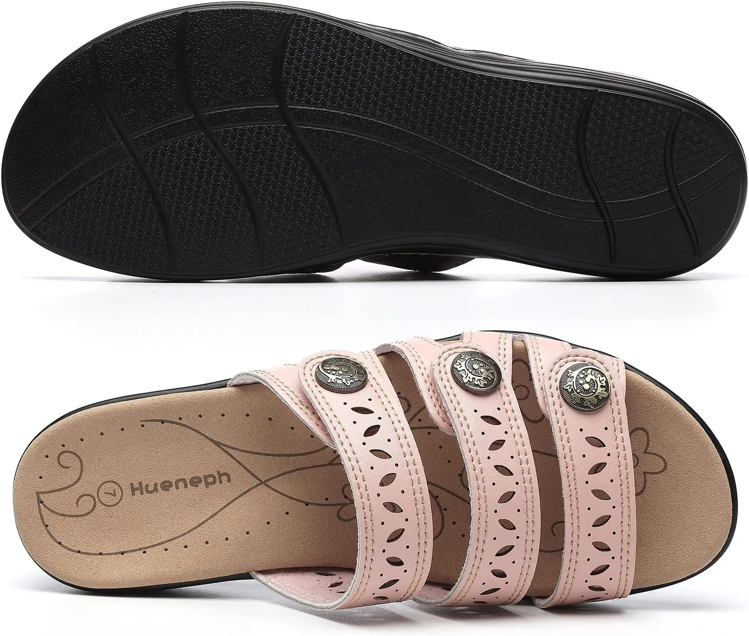 Women's Comfort Leather Slides Lightweight Flat Sandals Cute Slip On Casual Walking Slippers