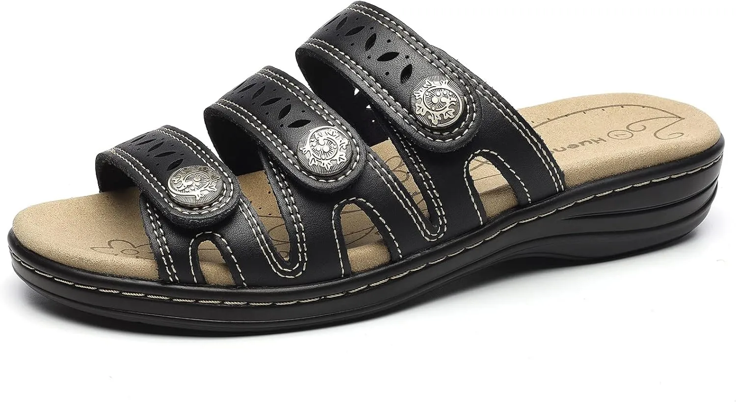 Women's Comfort Leather Slides Lightweight Flat Sandals Cute Slip On Casual Walking Slippers