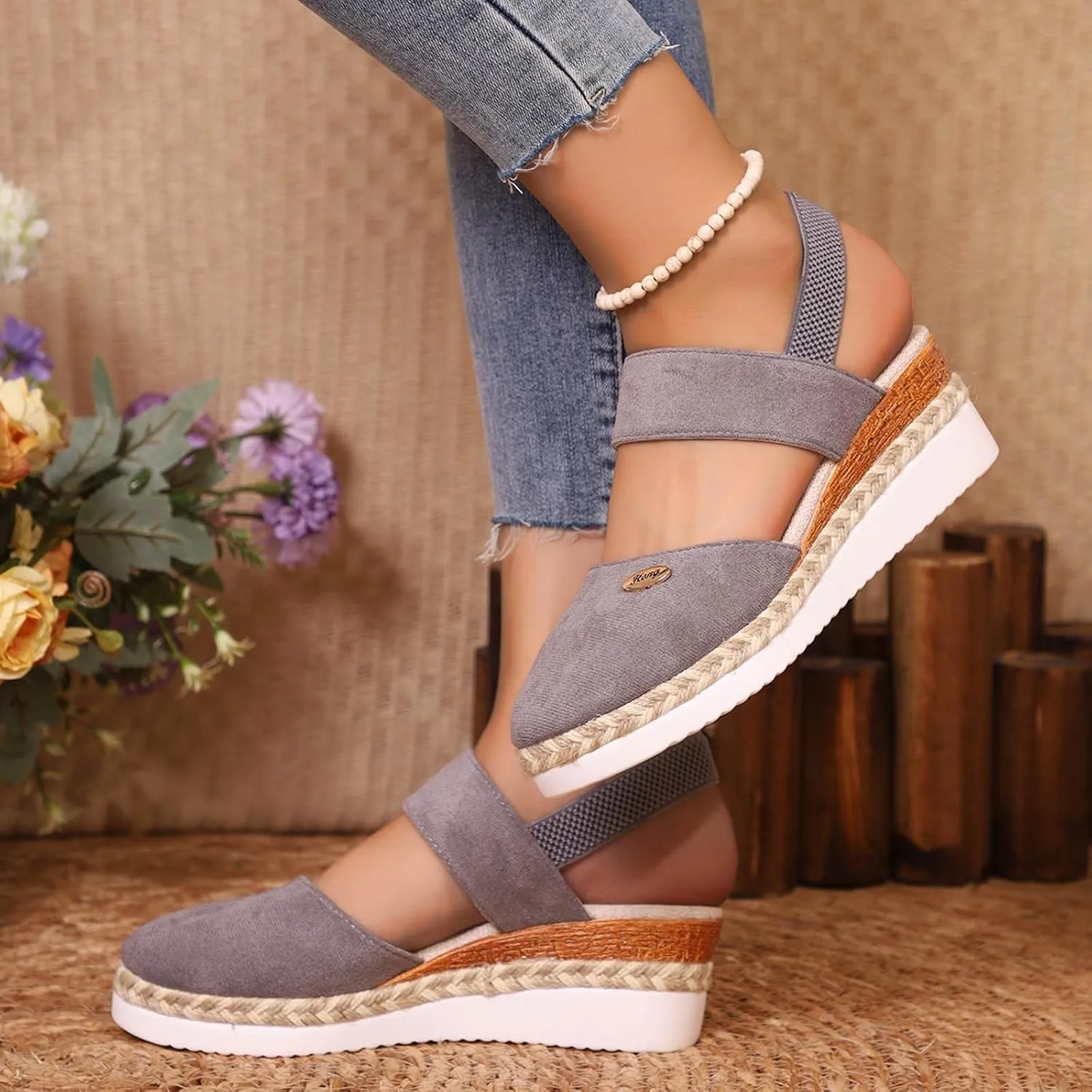 Women's Comfy Wedge Heel Sandals, Womens Closed Toe Espadrilles Platform Wedge Ankle Strap Sandals Comfortable Anti Slip Beach Casual Shoes