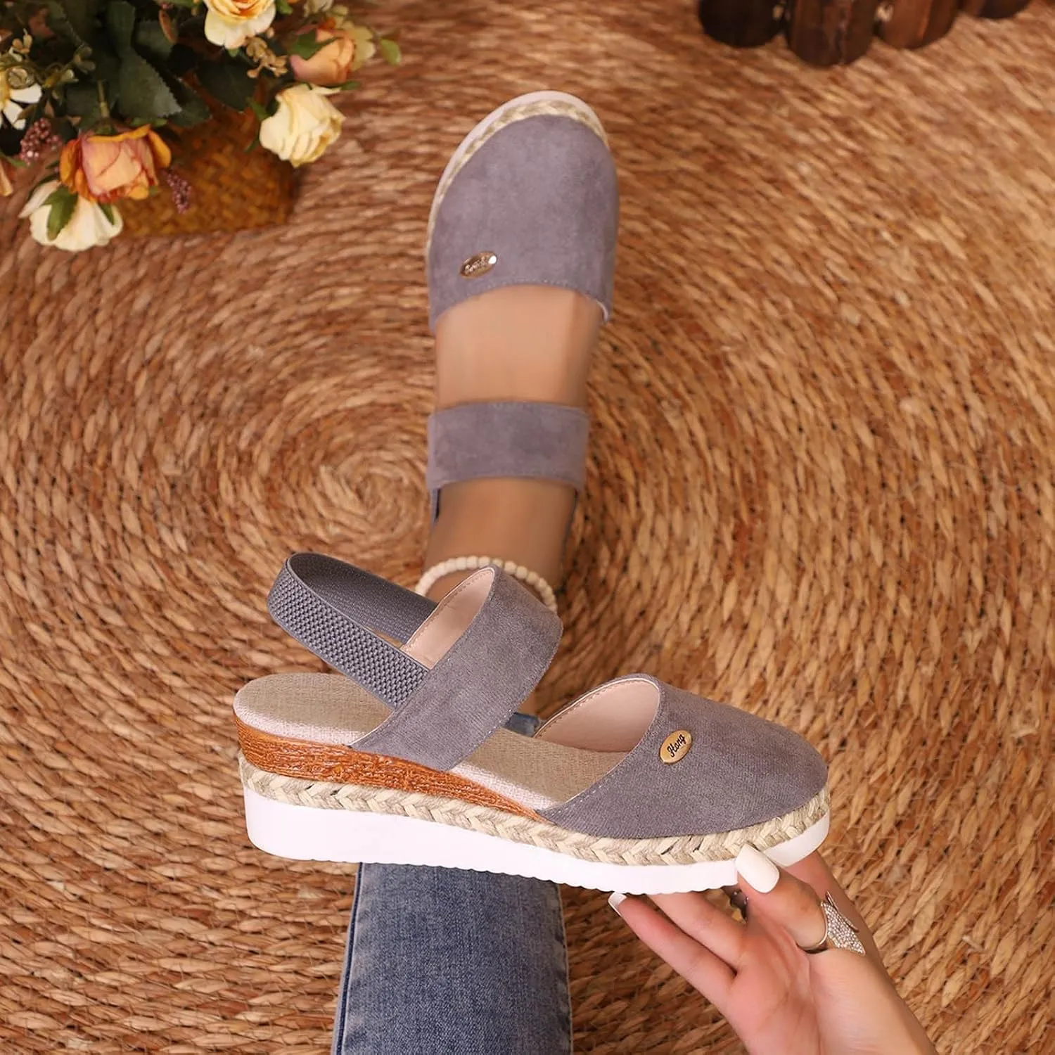 Women's Comfy Wedge Heel Sandals, Womens Closed Toe Espadrilles Platform Wedge Ankle Strap Sandals Comfortable Anti Slip Beach Casual Shoes