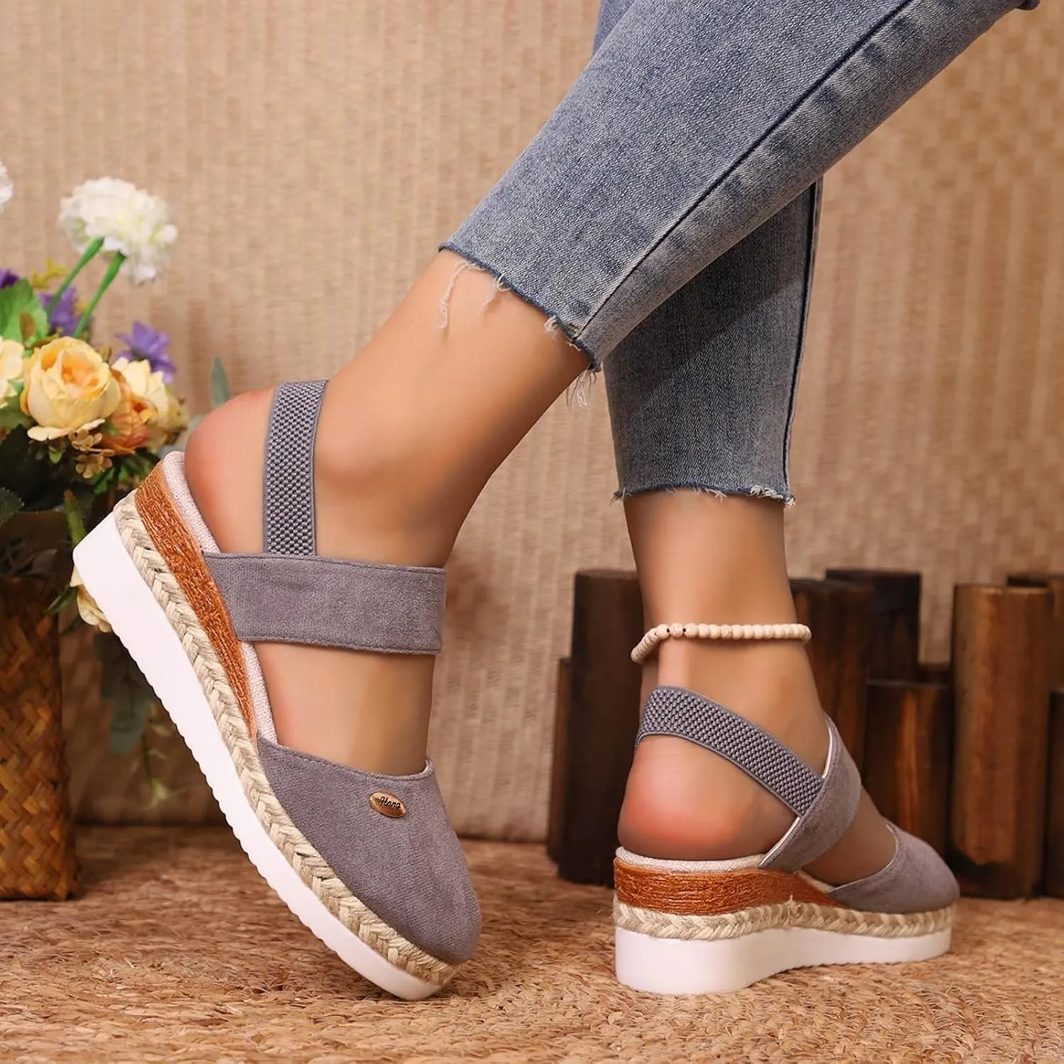 Women's Comfy Wedge Heel Sandals, Womens Closed Toe Espadrilles Platform Wedge Ankle Strap Sandals Comfortable Anti Slip Beach Casual Shoes