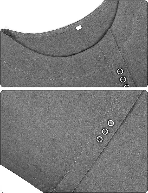 Women's Cotton Linen Shirts Short Sleeve Crewneck Blouse Button Casual Loose Fit T Shirt Tunic Tops for Summer