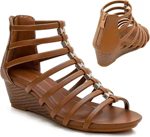 Womens Gladiator Sandals Zipper Strappy Wedge Sandal Roman Shoes For girls