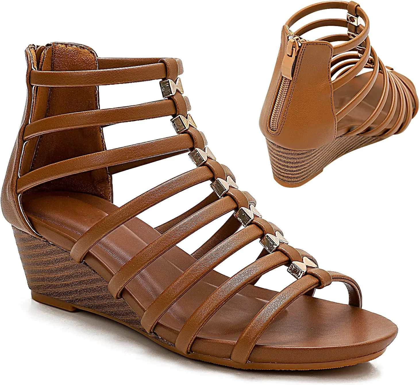 Womens Gladiator Sandals Zipper Strappy Wedge Sandal Roman Shoes For girls