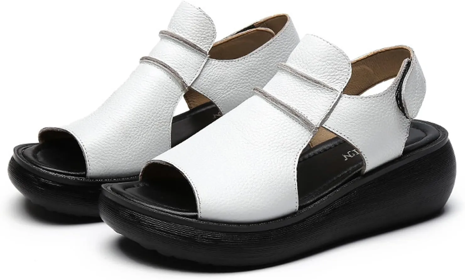 Women's Hook Loop Slingback Wedge Platform Sandals,Comfortable Soft Leather Roman Sandals Casual Peep Toe Slip on Walking Heeled Sandals