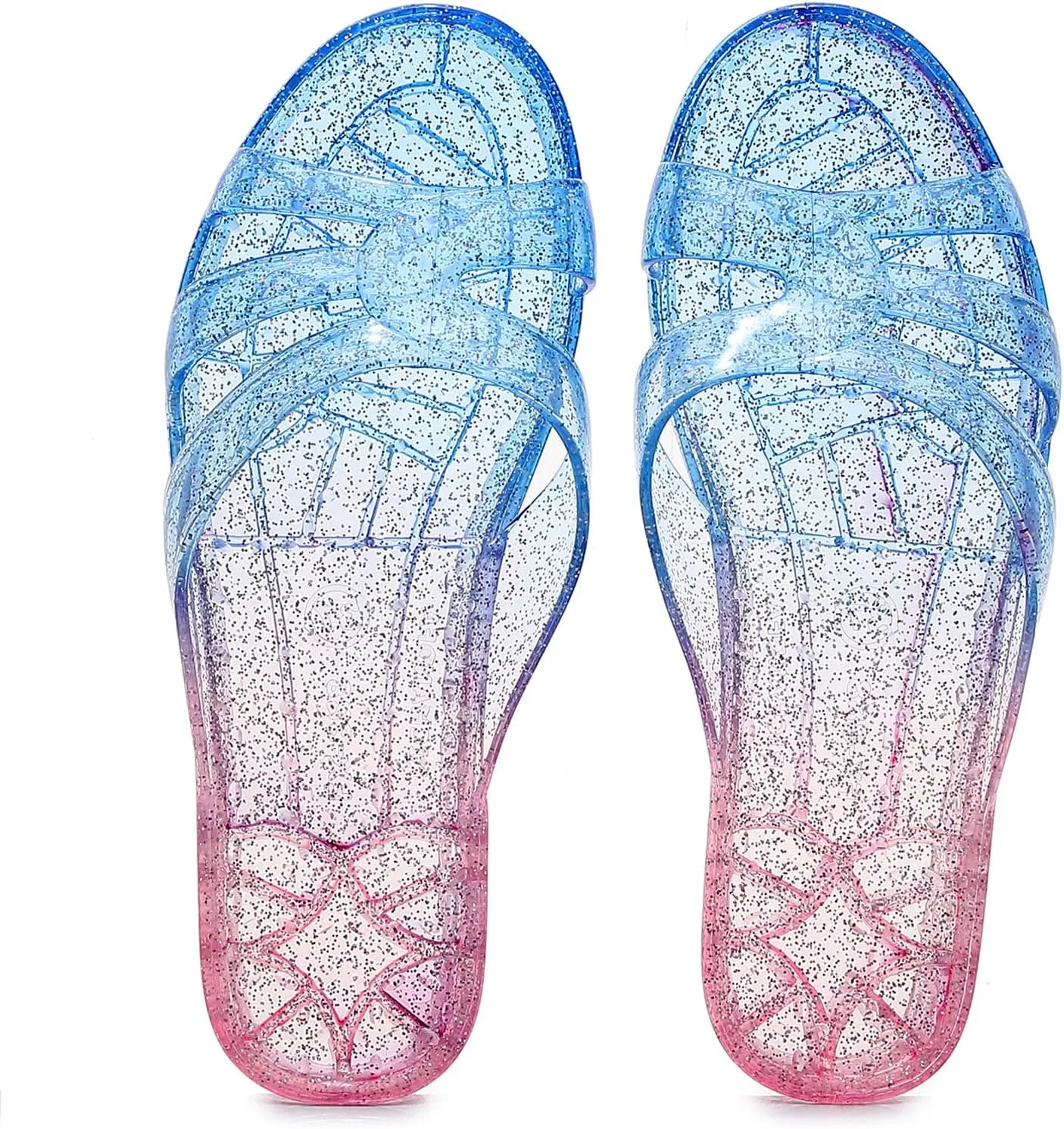 Womens Jelly Shoes, White Jellies Sandals Glitter Clear Flats Slip On Summer Beach Slippers Transparent Closed Toe Soft Slide