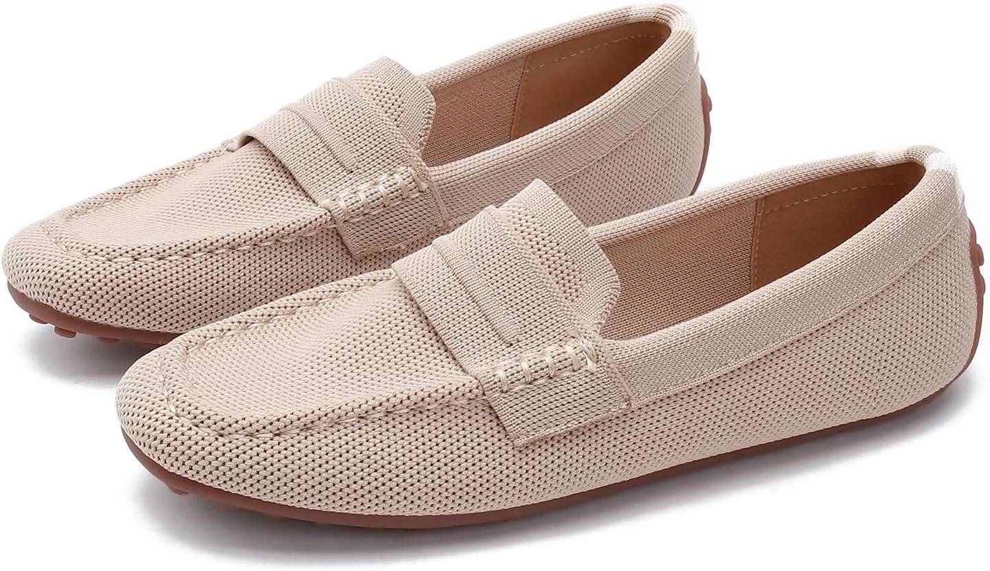 Women's Knit Loafer Shoes for Women Casual Penny Loafers Retro Ladies Comfort Slip-On Fashion Flat Shoes
