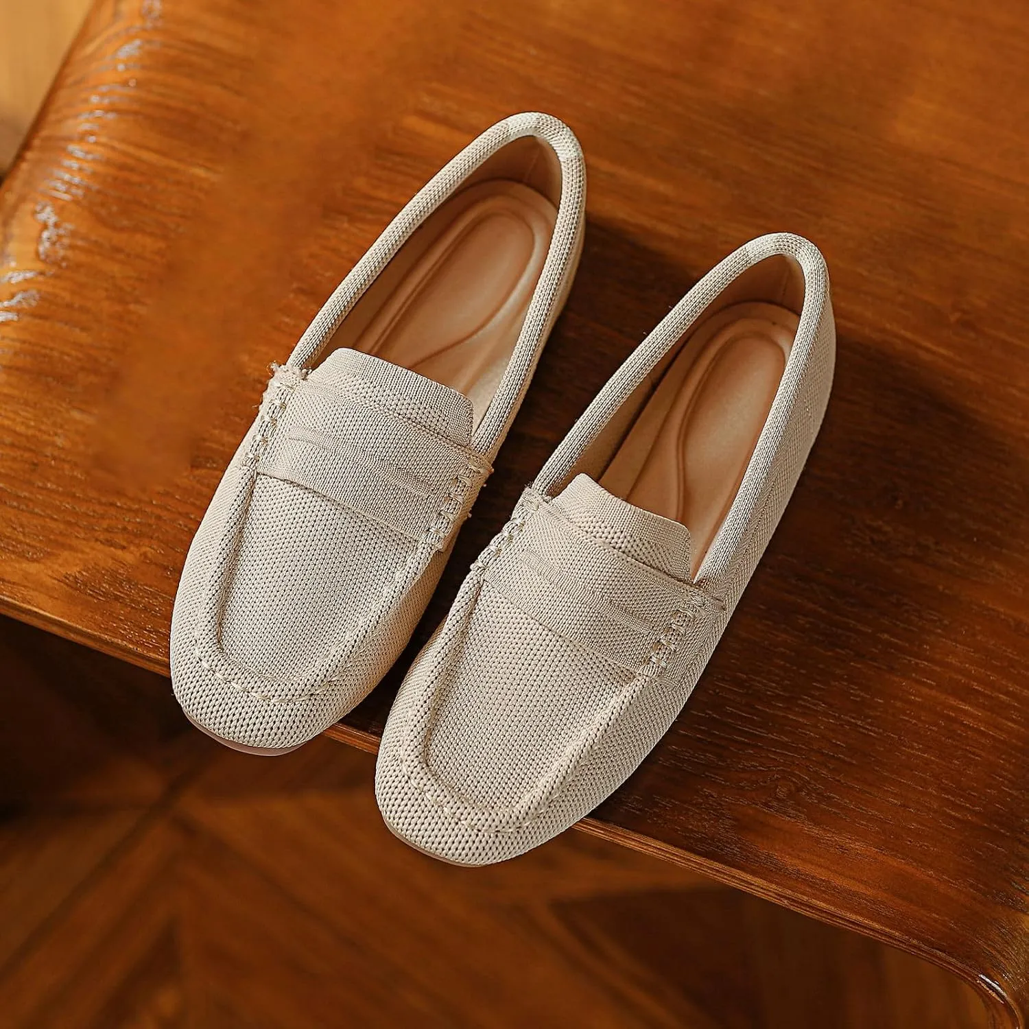 Women's Knit Loafer Shoes for Women Casual Penny Loafers Retro Ladies Comfort Slip-On Fashion Flat Shoes