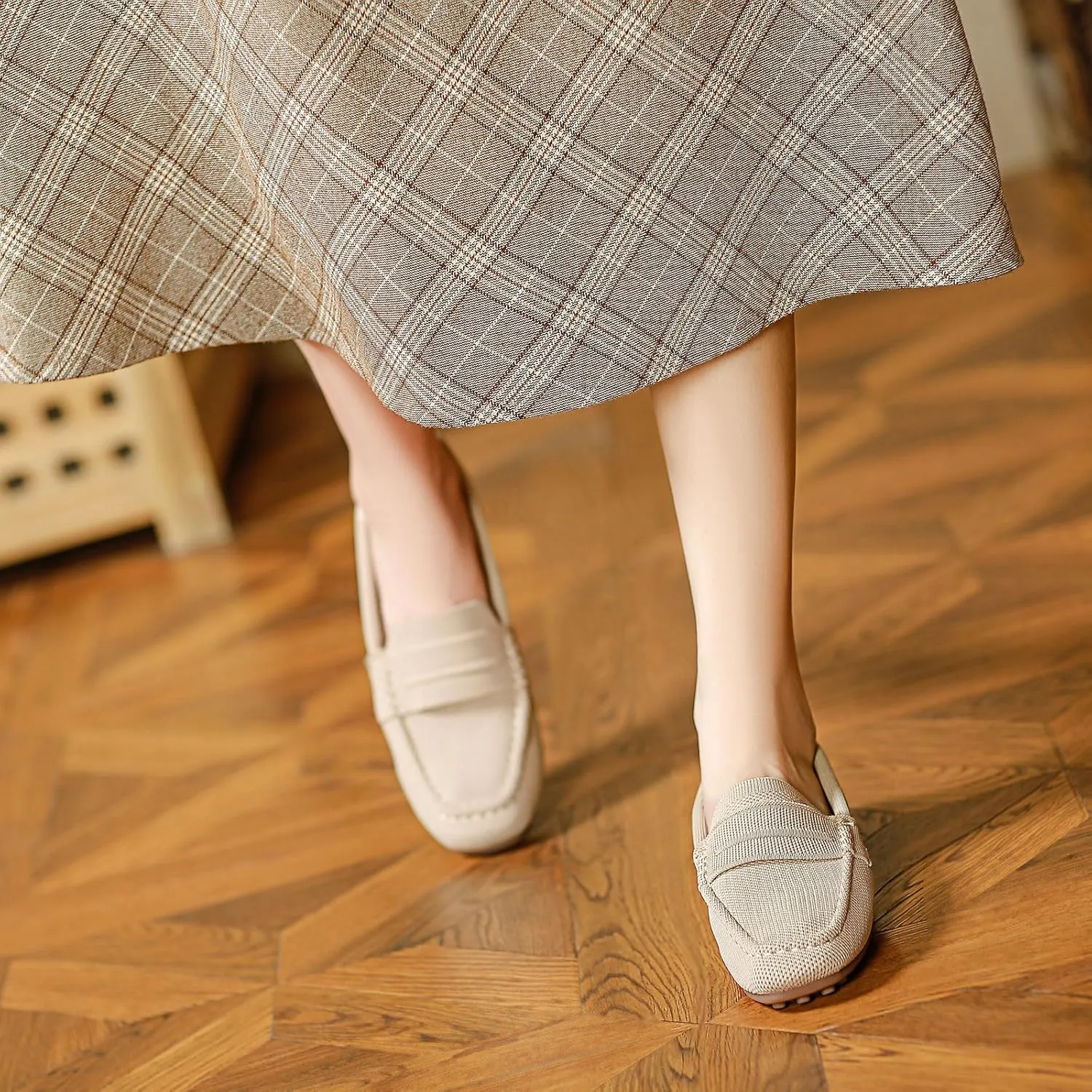 Women's Knit Loafer Shoes for Women Casual Penny Loafers Retro Ladies Comfort Slip-On Fashion Flat Shoes
