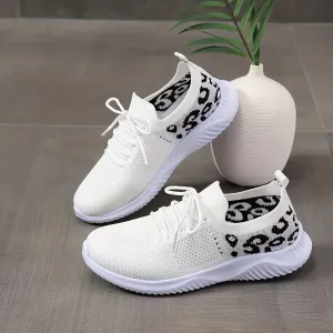 Women's Leopard Print Sports Shoes, Breathable Low Top Running Sneakers, Casual Outdoor Walking Shoes
