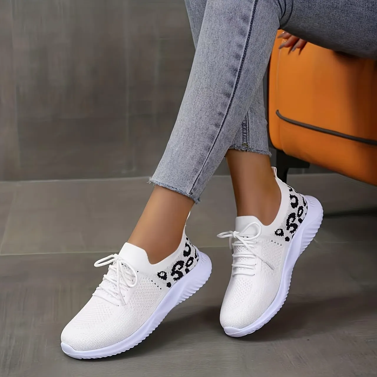 Women's Leopard Print Sports Shoes, Breathable Low Top Running Sneakers, Casual Outdoor Walking Shoes