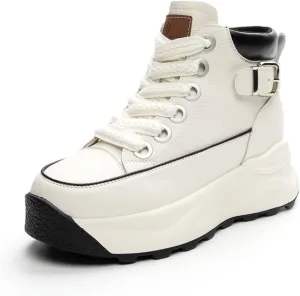 Women's Platform Height Increasing Sneakers,Stylish Comfortable Hidden Height Increase Leather Upper Casual Platform Shoes.