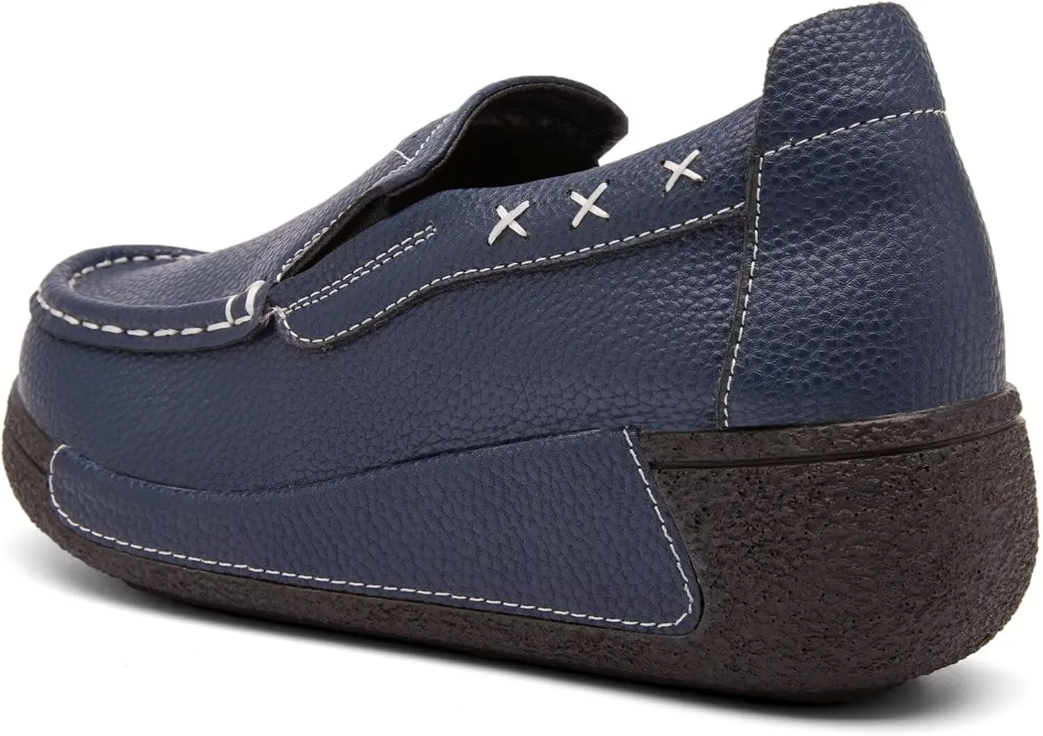 Women's Platform Leather Loafer Dress Walking Slip-On Comfort Chunky Work Shoes