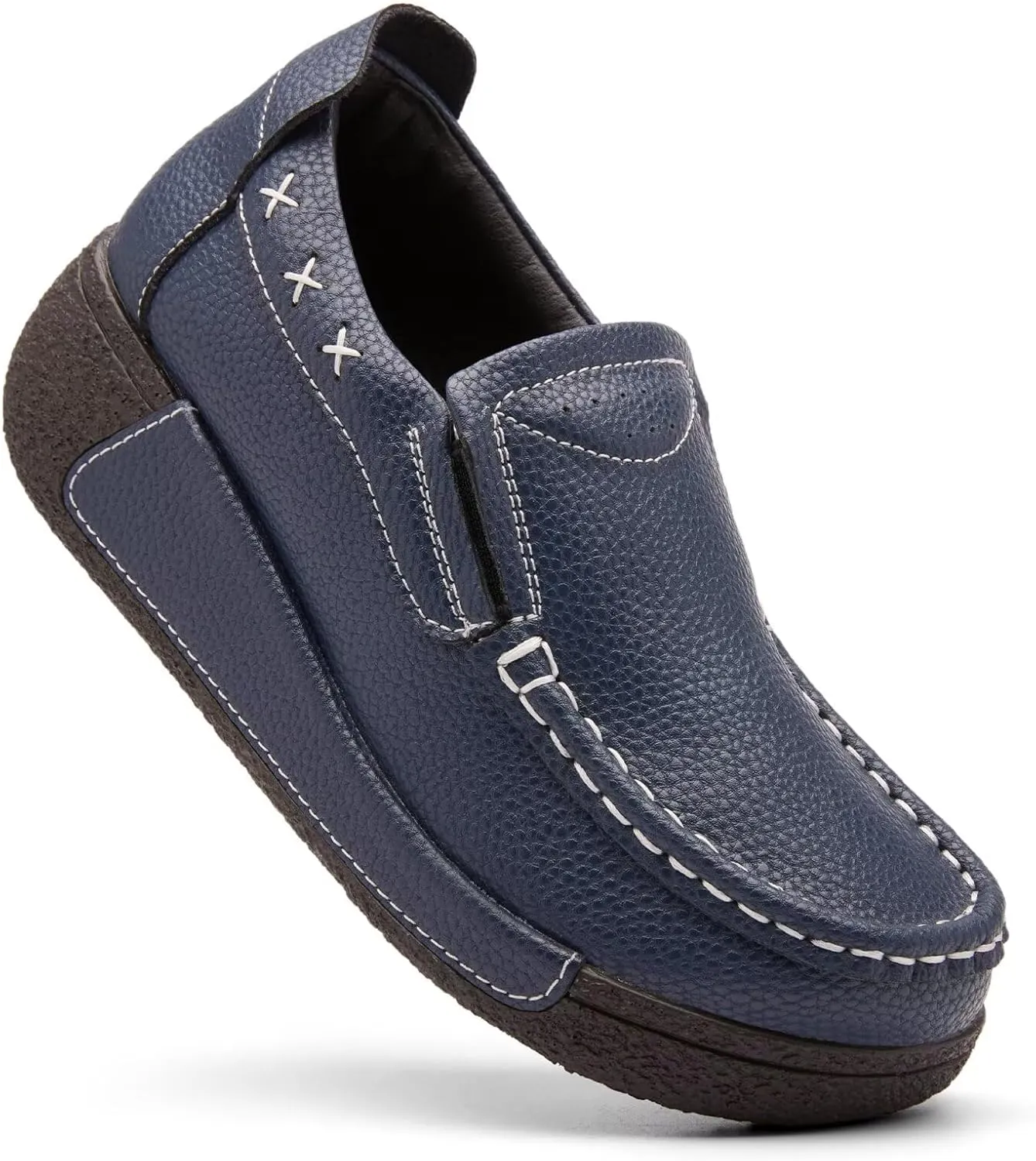 Women's Platform Leather Loafer Dress Walking Slip-On Comfort Chunky Work Shoes